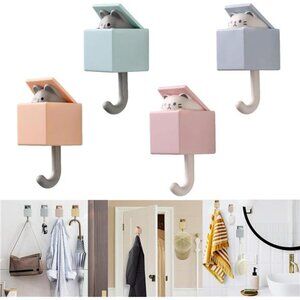 4Pcs Cute Creative Cat Coat Hook for Wall and Door-Max Load 10LB Wall Hook